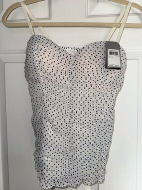 Guess White Tank Top with Navy Polka Dots